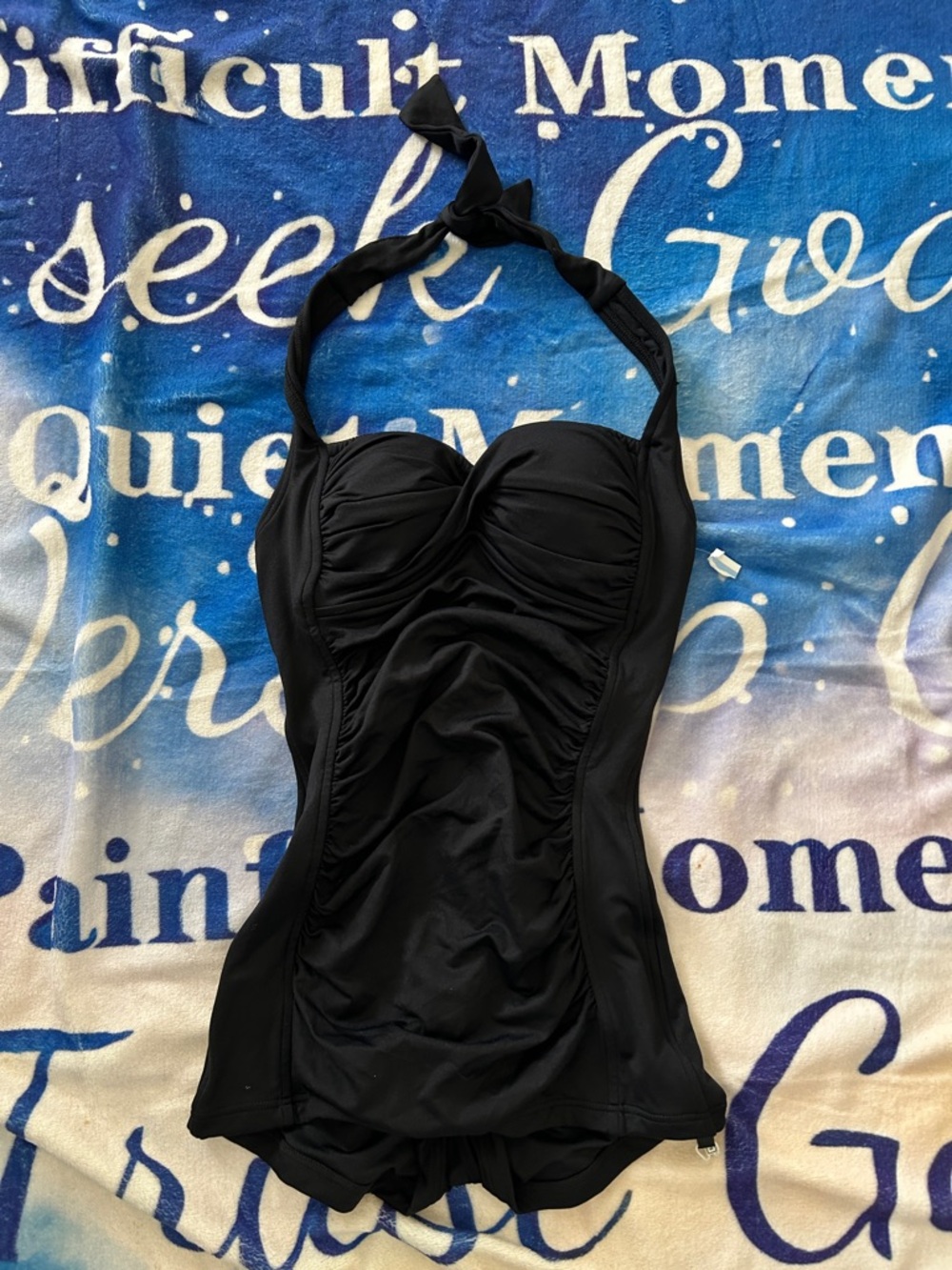 Seafolly Black Ruched Halter One-Piece Swimsuit